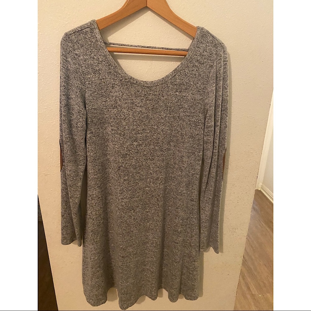 Heather Grey Dress with Brown Elbow Patches